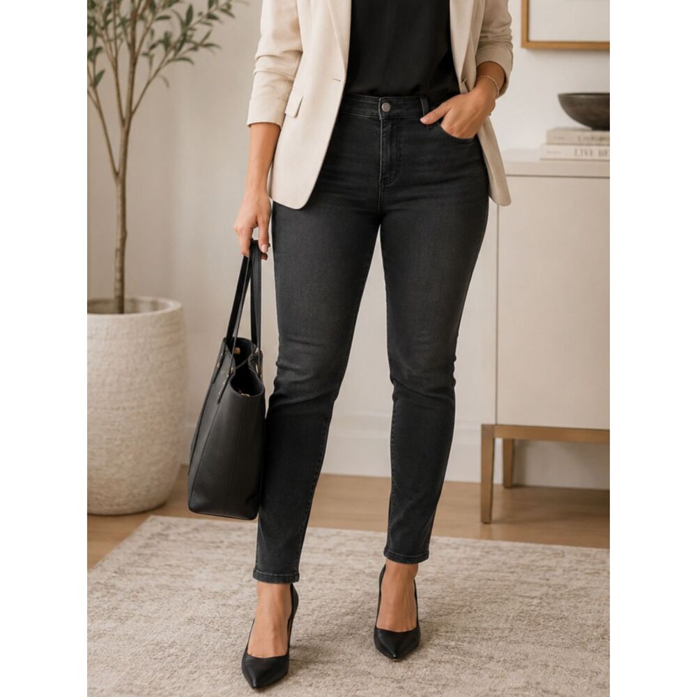 Ann Taylor Curvy Fit Skinny Jeans Black Size 10 Stretch Denim Mid Rise